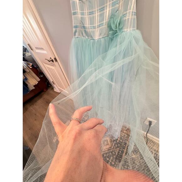 Vintage Scott McClintock Womens Maxi Dress Size 16 Blue Plaid Tulle 80s Costume - Picture 7 of 11